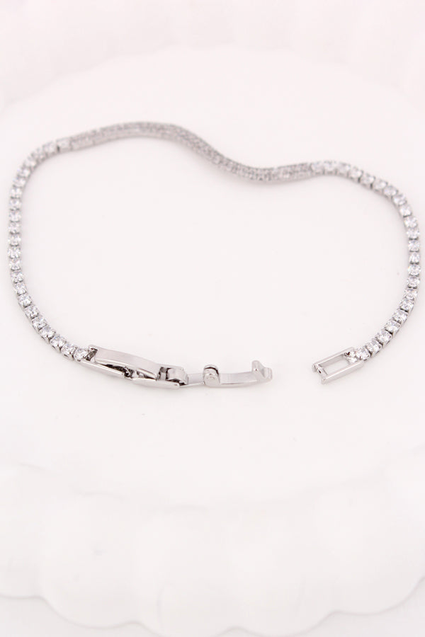 Curved Silver Polish Bracelet With Stones (BR021-S)