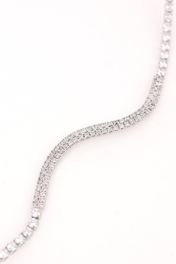Curved Silver Polish Bracelet With Stones (BR021-S)