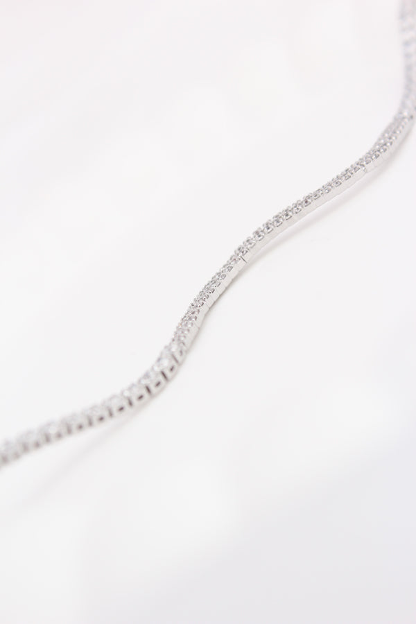 Curved Silver Polish Bracelet With Stones (BR021-S)