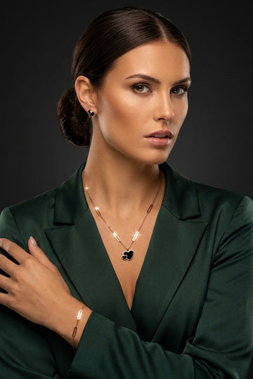 Double Black Hearts Pendant Necklace (P-009)