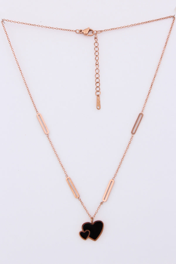 Double Black Hearts Pendant Necklace (P-009)
