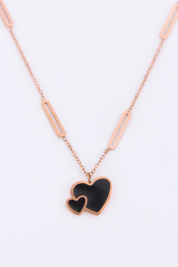 Double Black Hearts Pendant Necklace (P-009)