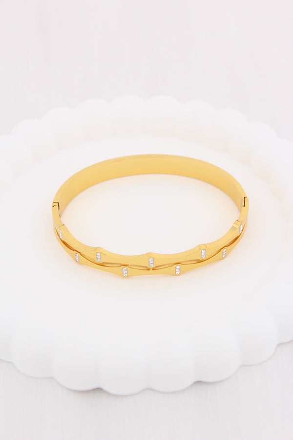 Double Row Bangle With Stones In Stainless Steel (BA024)