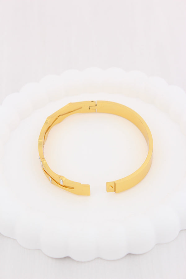 Double Row Bangle With Stones In Stainless Steel (BA024)