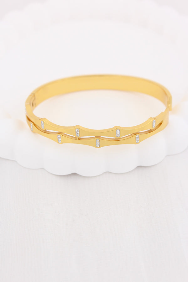 Double Row Bangle With Stones In Stainless Steel (BA024)