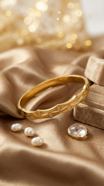 Double Row Bangle With Stones In Stainless Steel (BA024)