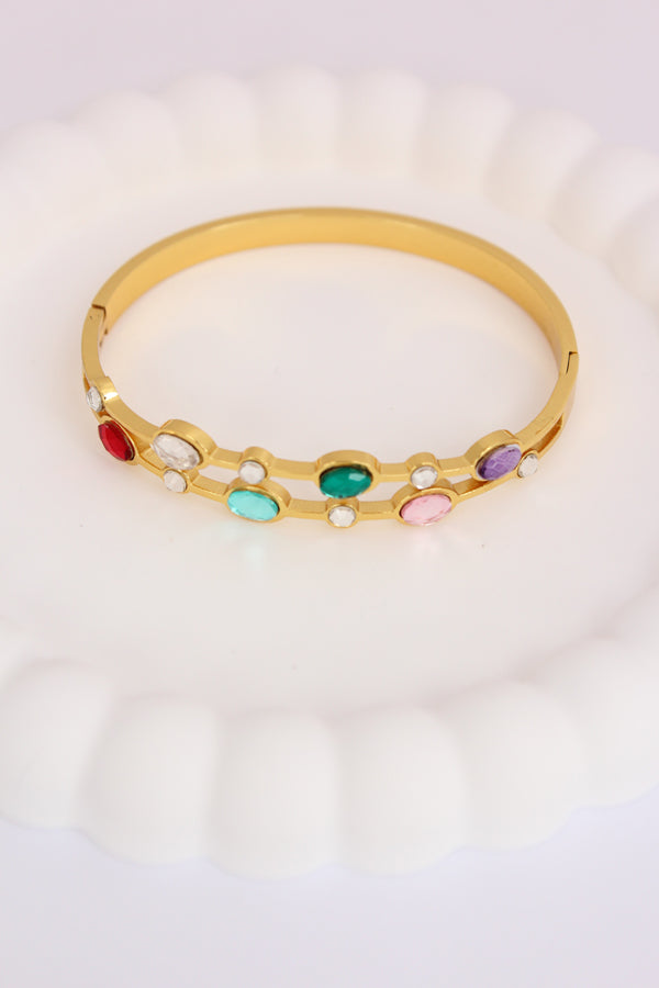 Double Row Stainless Steel Bangle With Multi Colours Stone (BA015)