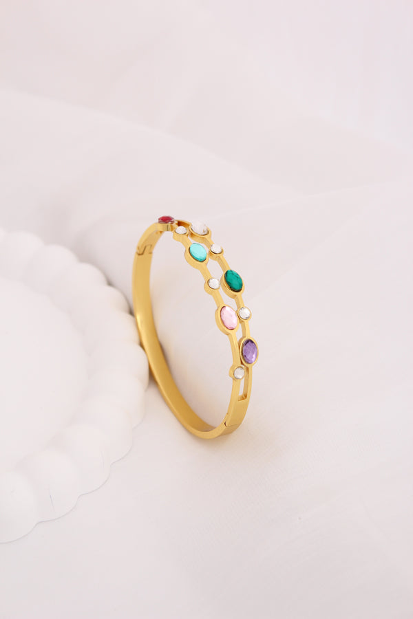 Double Row Stainless Steel Bangle With Multi Colours Stone (BA015)