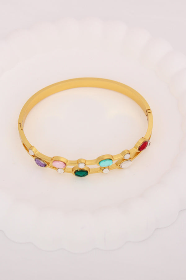 Double Row Stainless Steel Bangle With Multi Colours Stone (BA015)