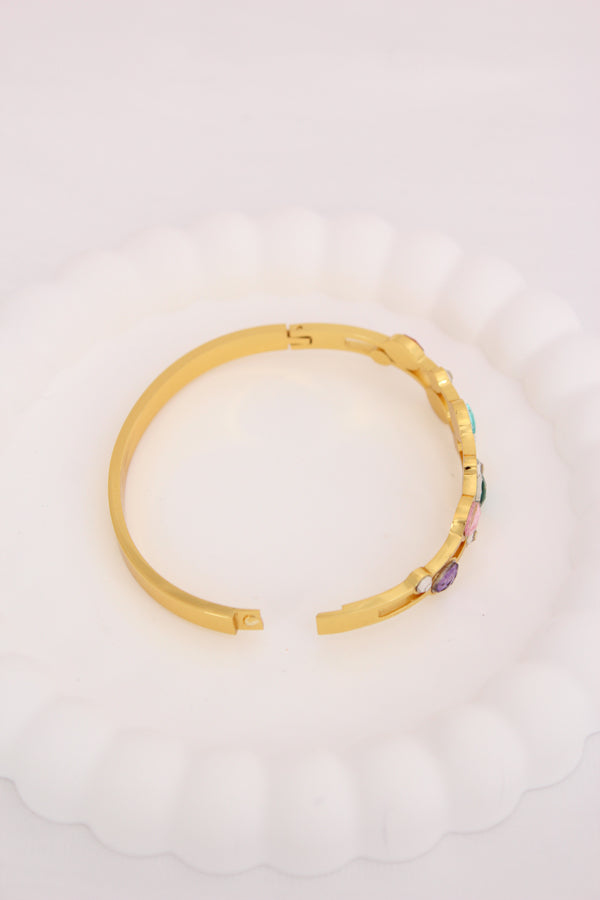 Double Row Stainless Steel Bangle With Multi Colours Stone (BA015)