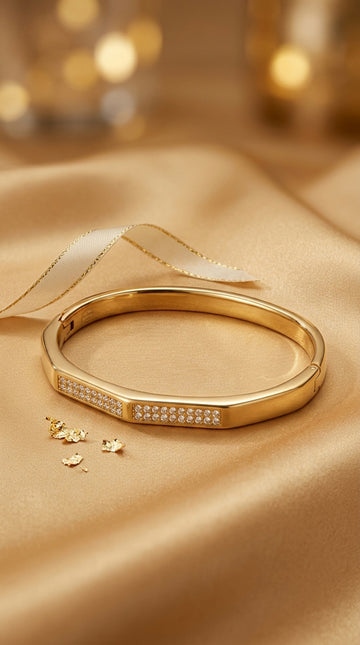 Elegant Gold Bangle With Center Stone In Stainless Steel (BA028)