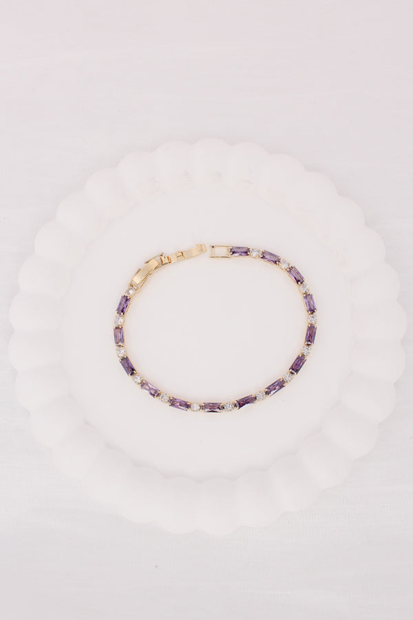 Elegant Narrow Bracelet With Oblong Purple And White Stones (BR010)
