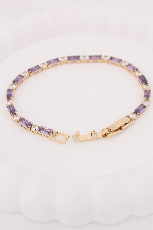 Elegant Narrow Bracelet With Oblong Purple And White Stones (BR010)