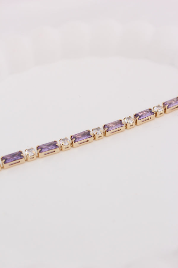 Elegant Narrow Bracelet With Oblong Purple And White Stones (BR010)