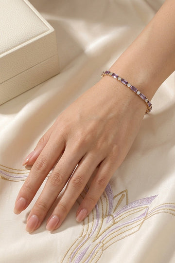Elegant Narrow Bracelet With Oblong Purple And White Stones (BR010)