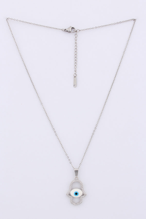 Evil Eye In Silver Polish Pendant Necklace (P-008-S)