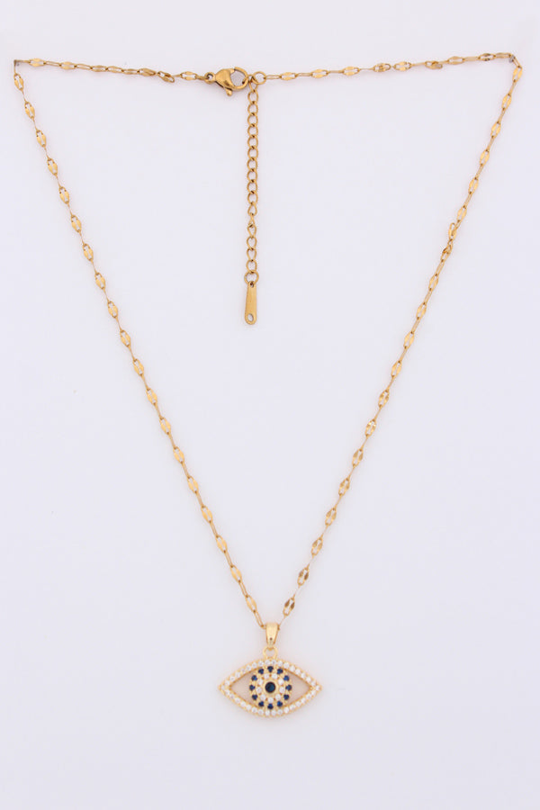Evil Eye Pendant With White And Blue Stones In Gold Polish Necklace (ESP-030)