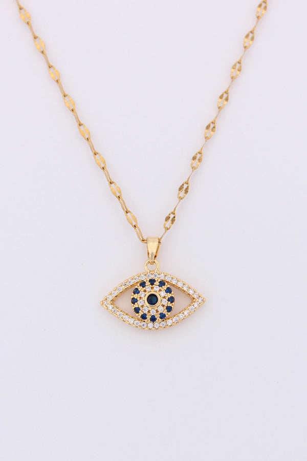 Evil Eye Pendant With White And Blue Stones In Gold Polish Necklace (ESP-030)