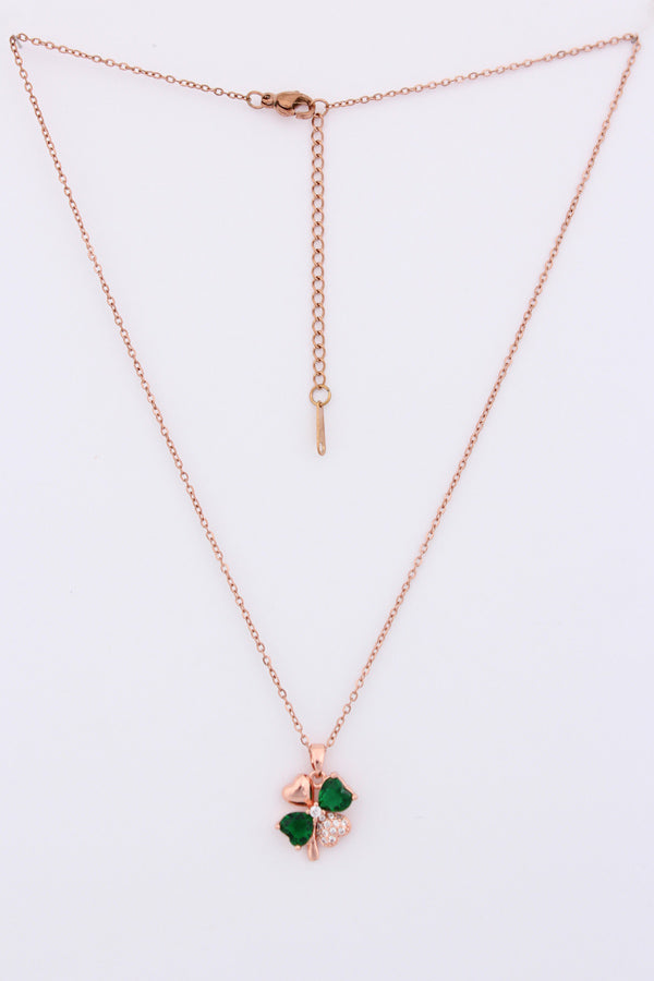 Four Leaf Clover With Green Colour Stone In Rosegold Polish (P033)