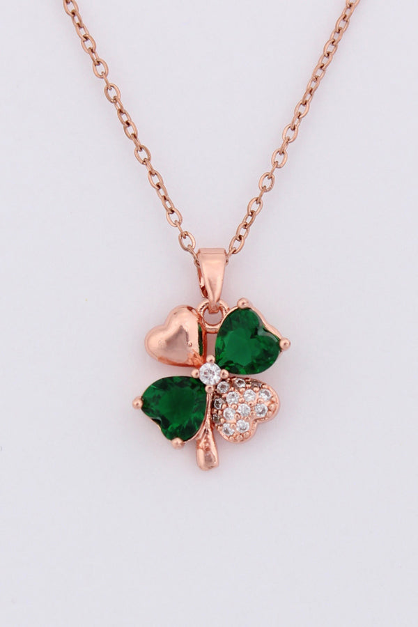 Four Leaf Clover With Green Colour Stone In Rosegold Polish (P033)