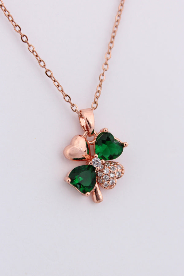 Four Leaf Clover With Green Colour Stone In Rosegold Polish (P033)