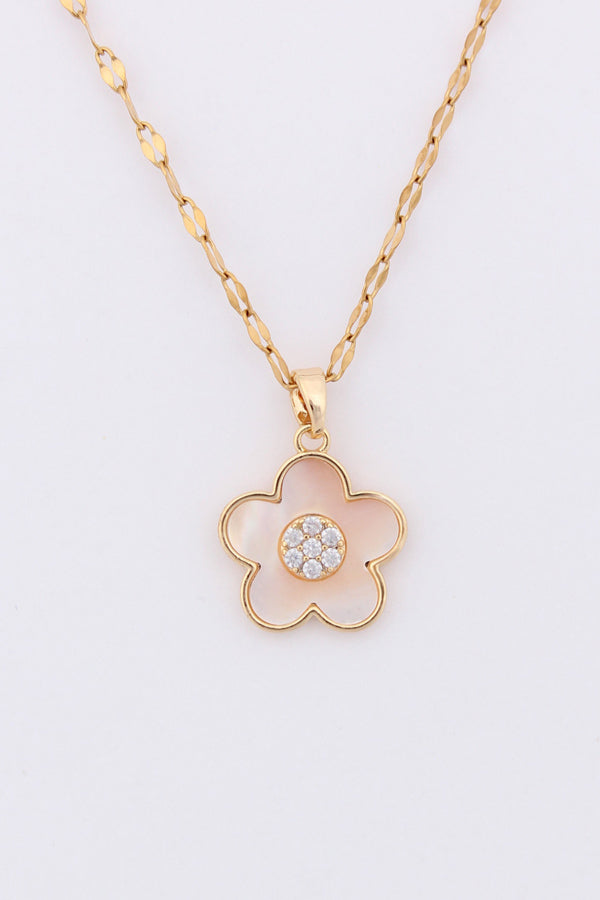 Framed Flower Gold Polish Pendant Necklace (P-016)