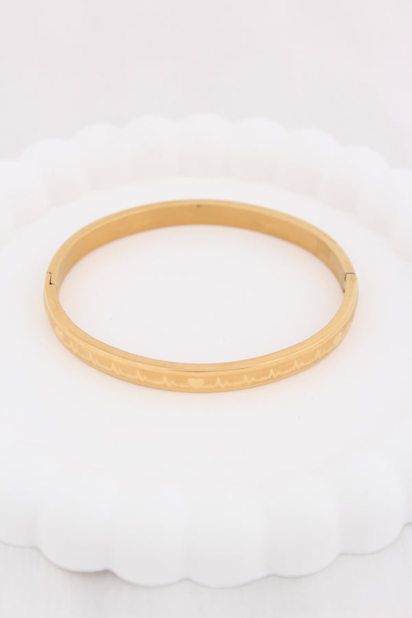 Gold Bangle In Anti Tarnish With Heartbeat (BA037)