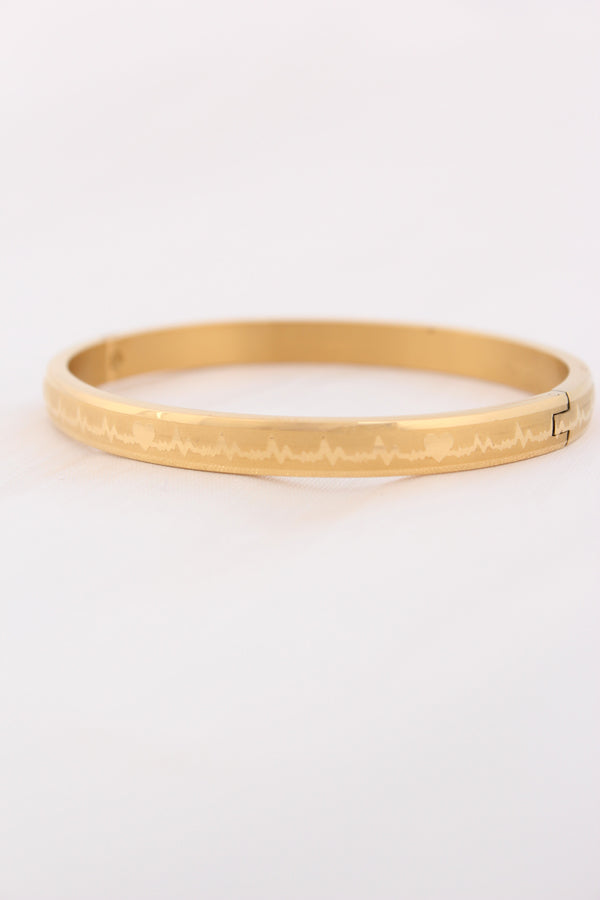 Gold Bangle In Anti Tarnish With Heartbeat (BA037)