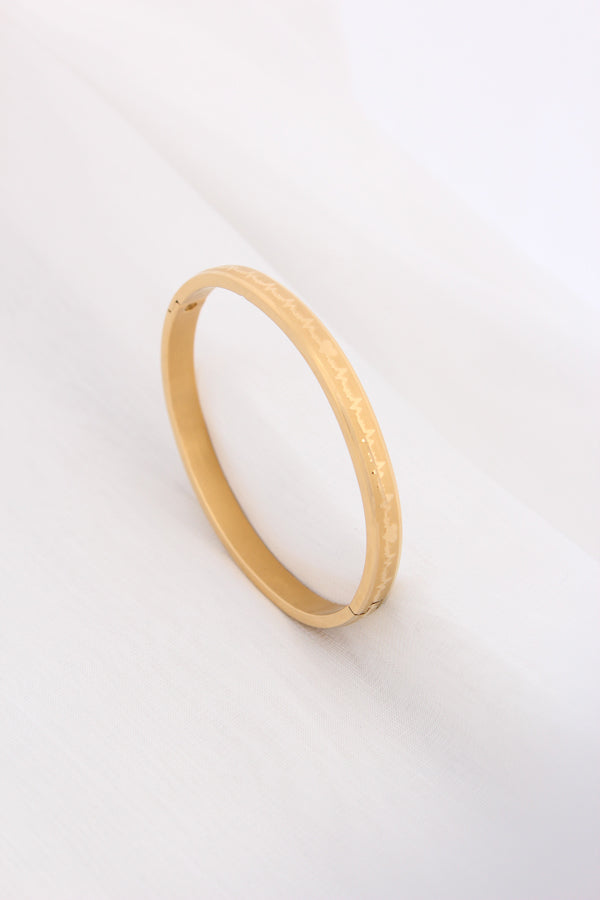 Gold Bangle In Anti Tarnish With Heartbeat (BA037)