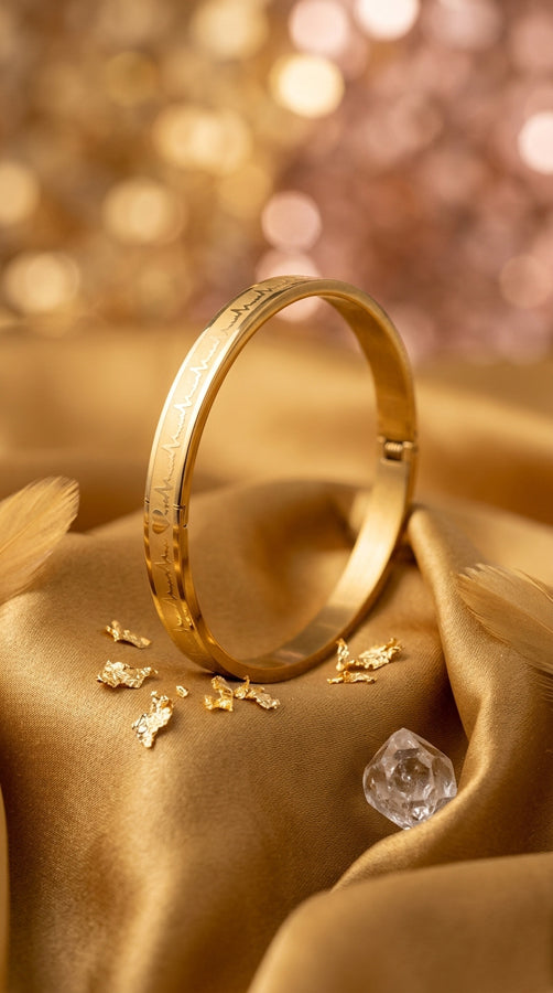 Gold Bangle In Anti Tarnish With Heartbeat (BA037)