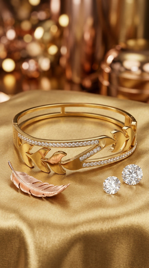 Center Lock Design Gold Bangle In Stainless Steel (ESBA046)