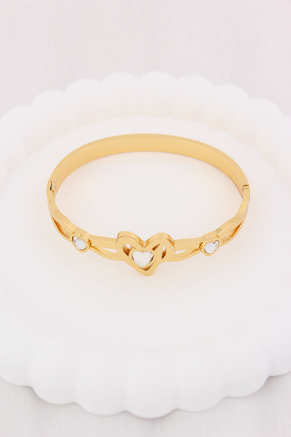 Gold Bangle With Heart In Stainless Steel (BA031)