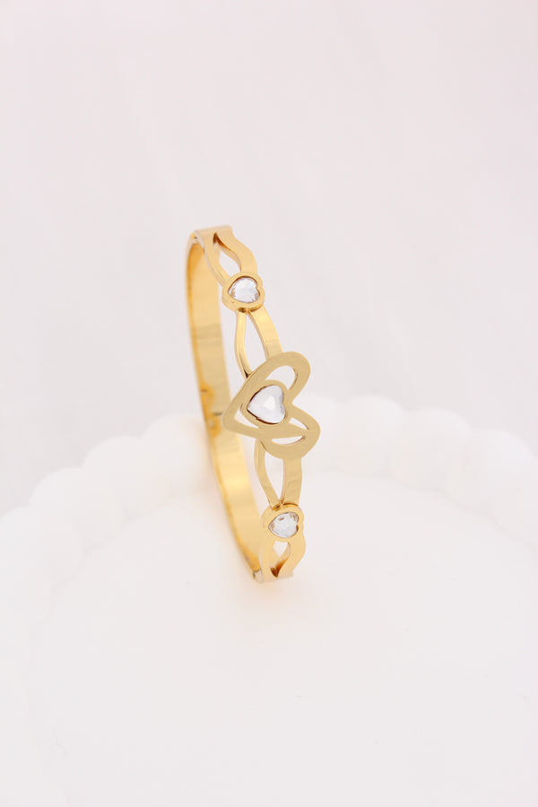 Gold Bangle With Heart In Stainless Steel (BA031)