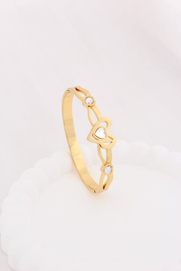 Gold Bangle With Heart In Stainless Steel (BA031)