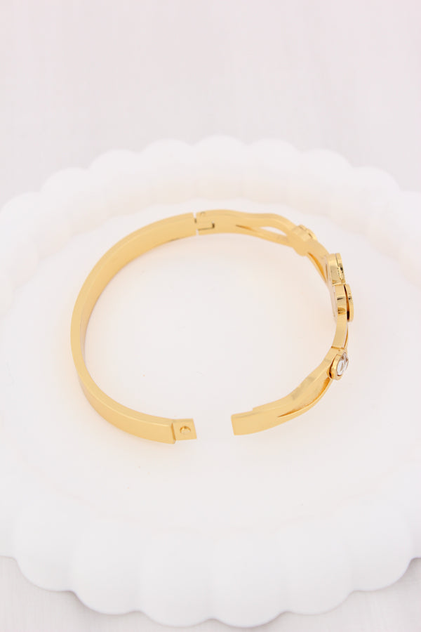 Gold Bangle With Heart In Stainless Steel (BA031)