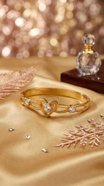 Gold Bangle With Heart In Stainless Steel (BA031)