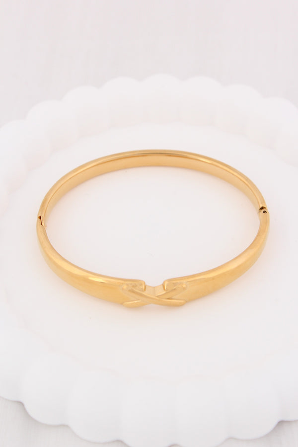 Gold Bangle With X Design In Anti Tarnish (BA030)