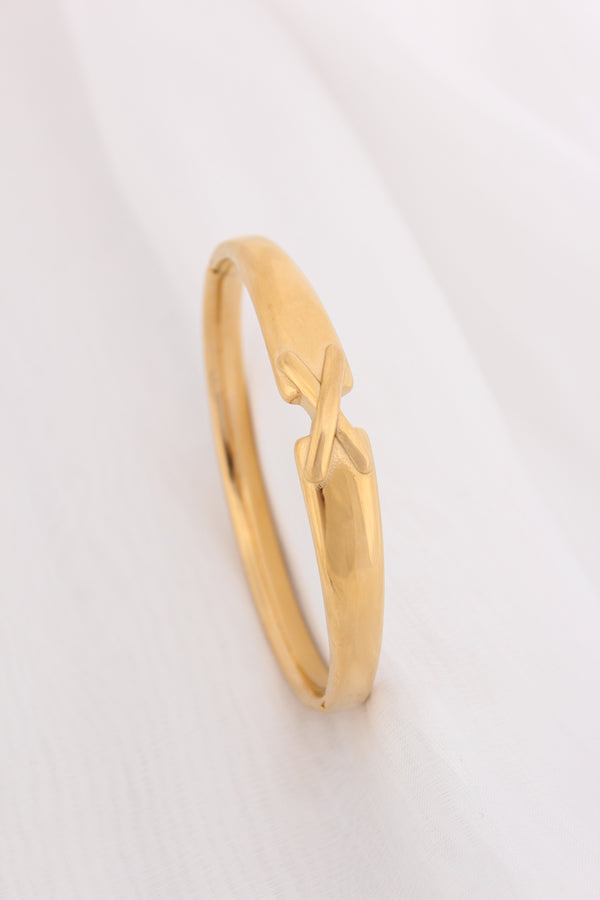 Gold Bangle With X Design In Anti Tarnish (BA030)