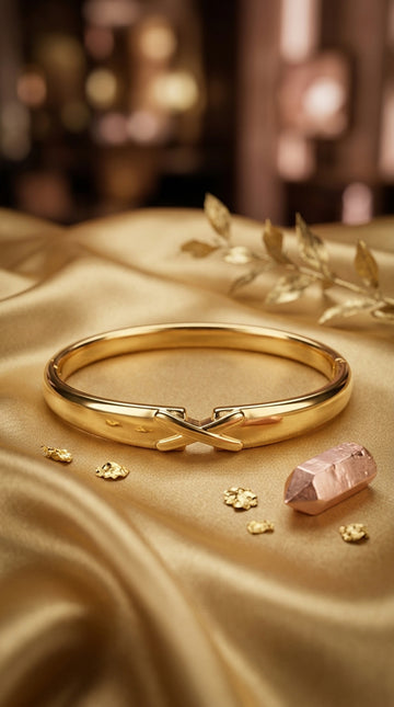 Gold Bangle With X Design In Anti Tarnish (BA030)