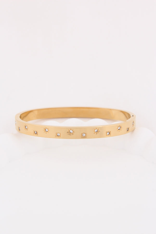 Gold Plated AntiTarnish Openable Bangle With Stars And Stones (BA002)