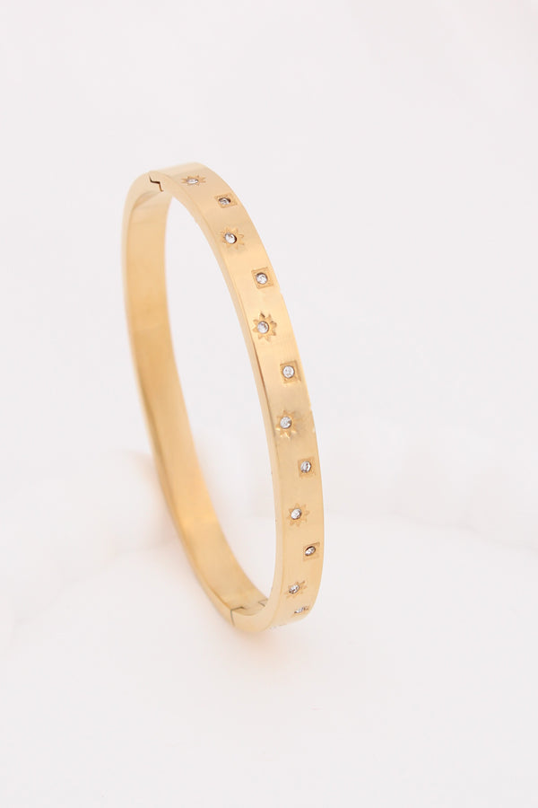 Gold Plated AntiTarnish Openable Bangle With Stars And Stones (BA002)