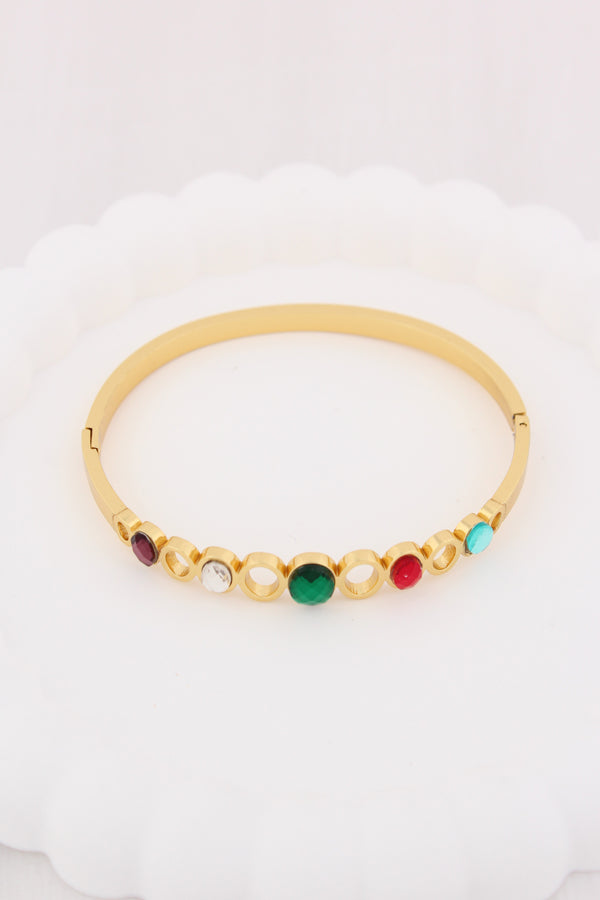 Gold Polish Anti Tarnish Bangle With Colour Stones (BA016)