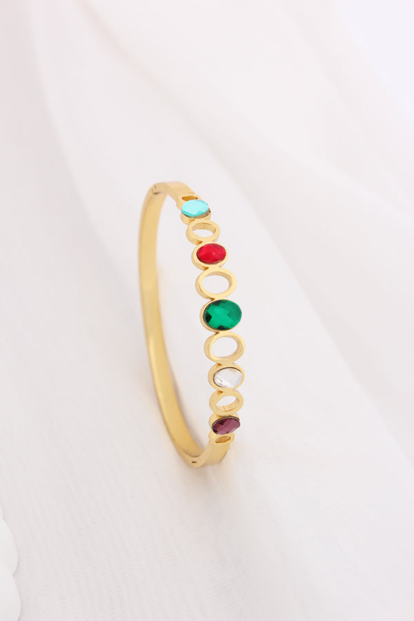 Gold Polish Anti Tarnish Bangle With Colour Stones (BA016)