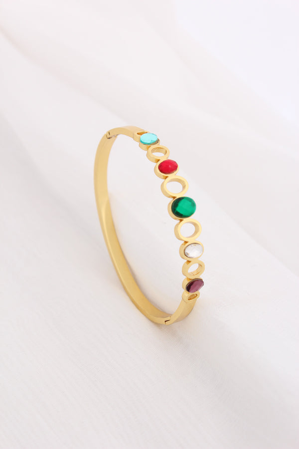 Gold Polish Anti Tarnish Bangle With Colour Stones (BA016)