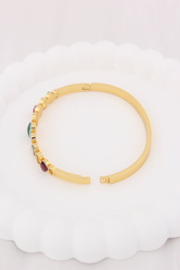 Gold Polish Anti Tarnish Bangle With Colour Stones (BA016)