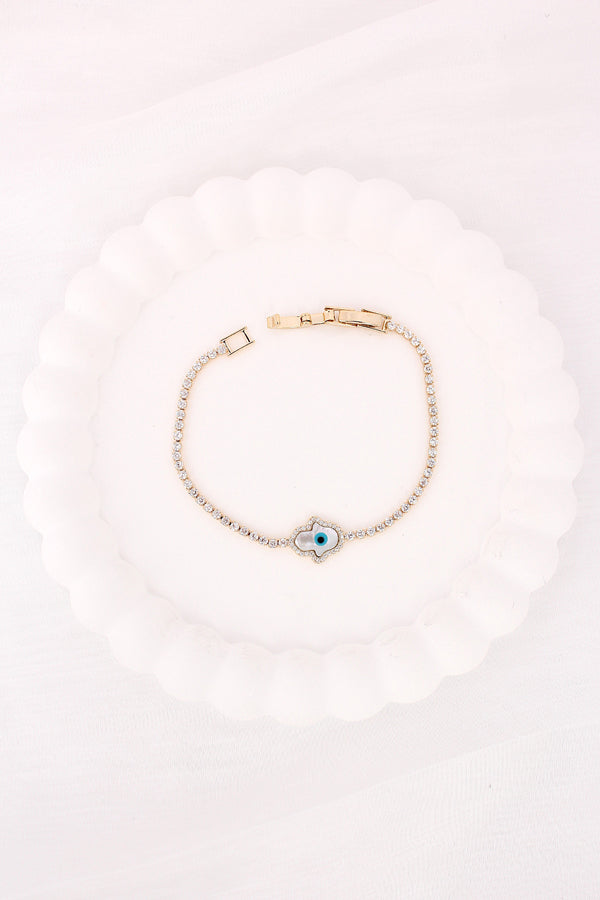 Gold Poilish Bracelet With Stones And Evil Eye (BR014-G)