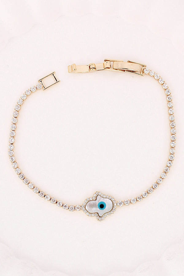 Gold Poilish Bracelet With Stones And Evil Eye (BR014-G)