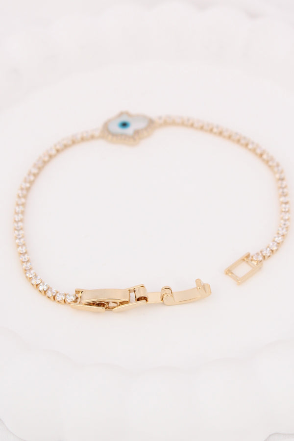 Gold Poilish Bracelet With Stones And Evil Eye (BR014-G)