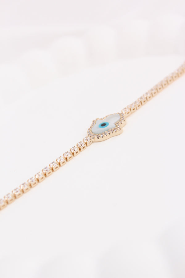 Gold Poilish Bracelet With Stones And Evil Eye (BR014-G)