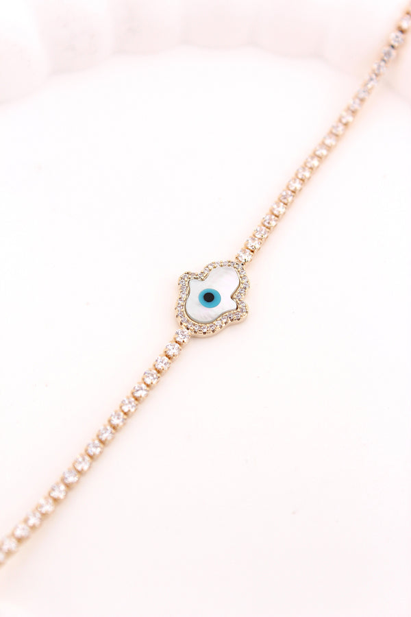 Gold Poilish Bracelet With Stones And Evil Eye (BR014-G)